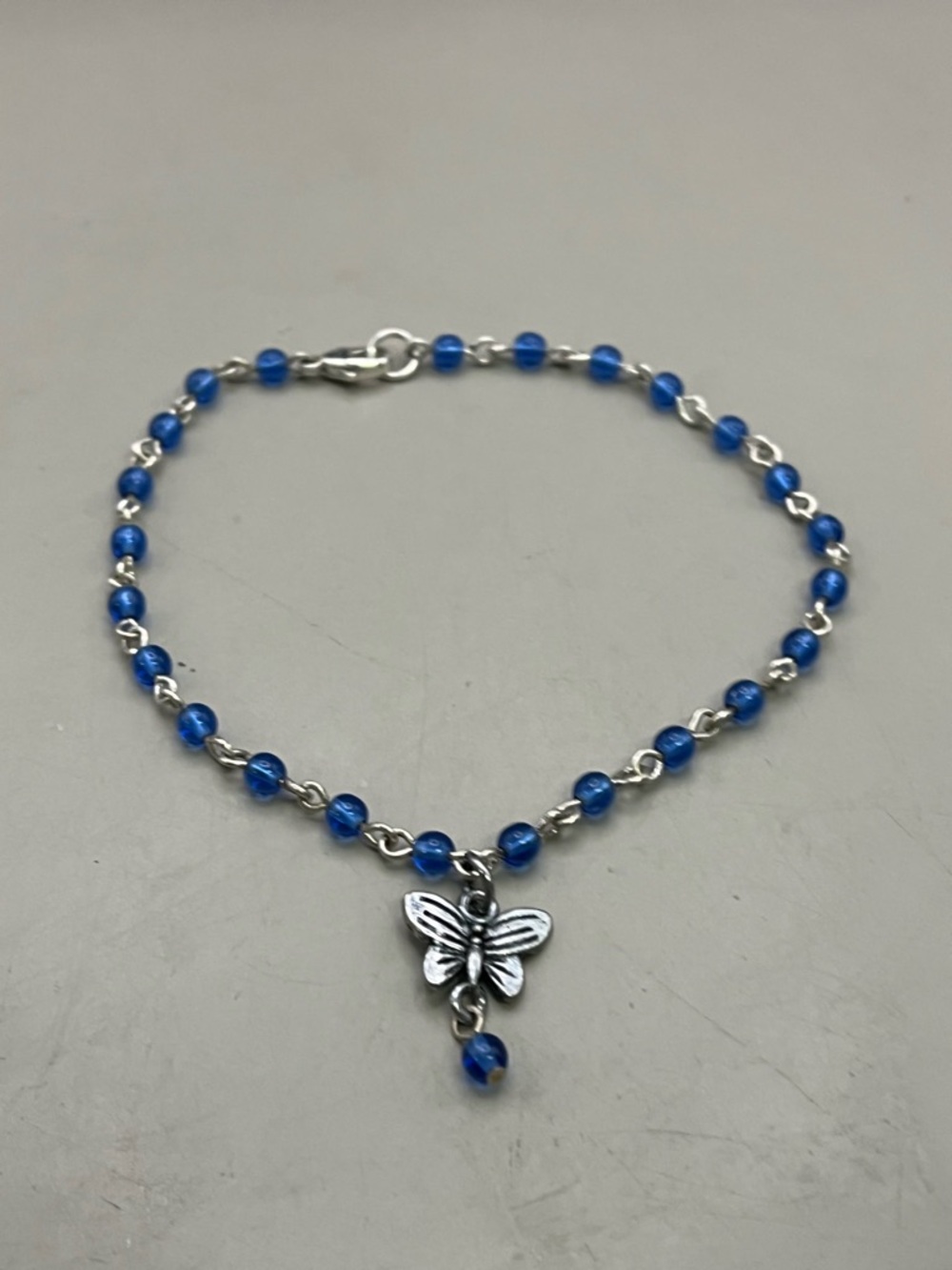 Blue Beaded Butterfly Anklet - Picture 2 of 5